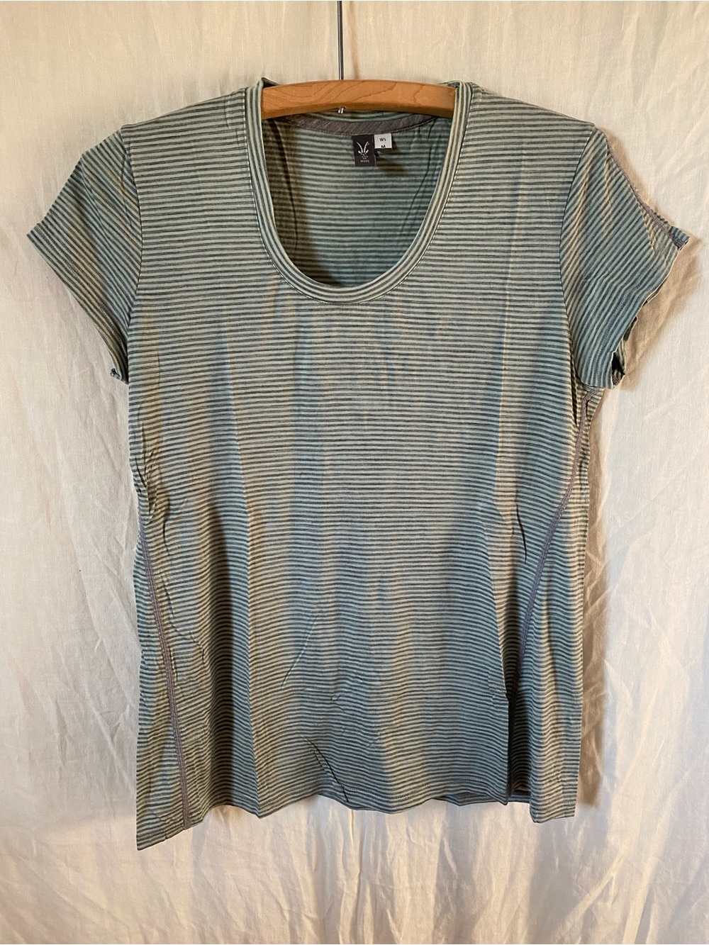 ibex 100% Merino Wool Striped Scoop Neck Tee - Light Blue & Grey - Medium